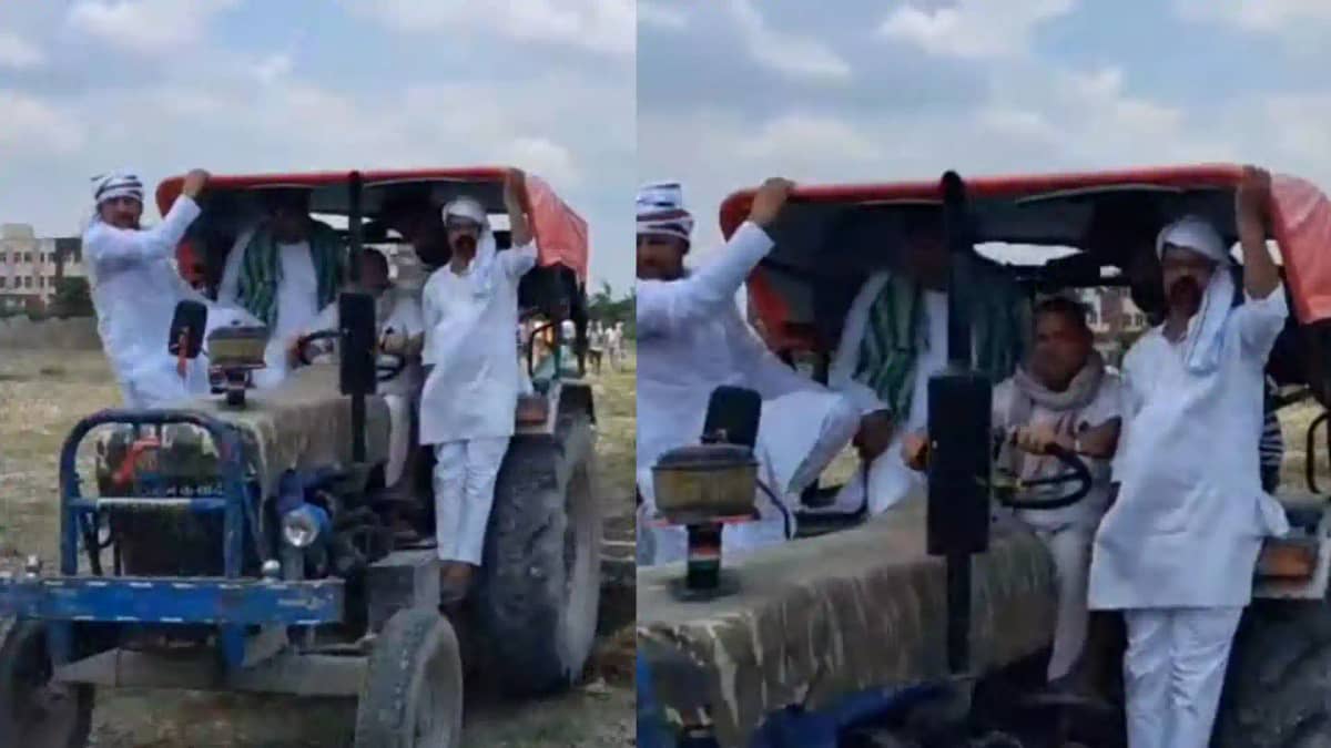 MP Sudhakar Singh drives tractor farmers protest against wat MP Sudhakar Singh drives tractor farmers protest against wat