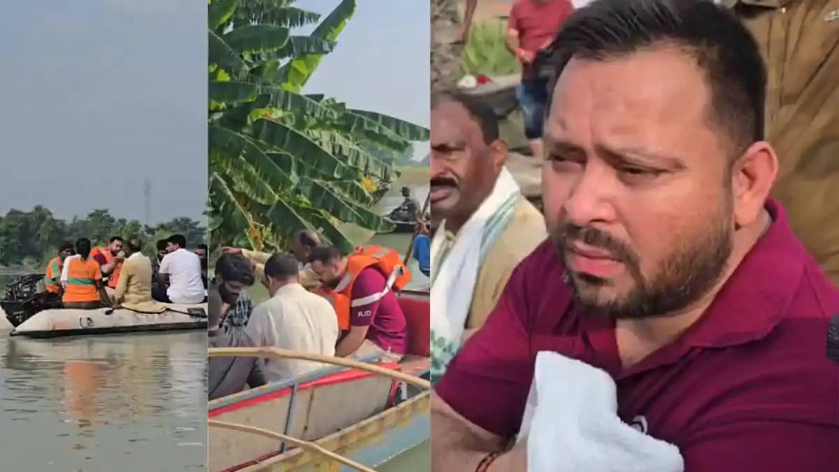 बाढ़ पीड़ितो से मिलने जा रहे तेजस्वी यादव की SDRF नाव की निक बाढ़ पीड़ितो से मिलने जा रहे तेजस्वी यादव की SDRF नाव की निक