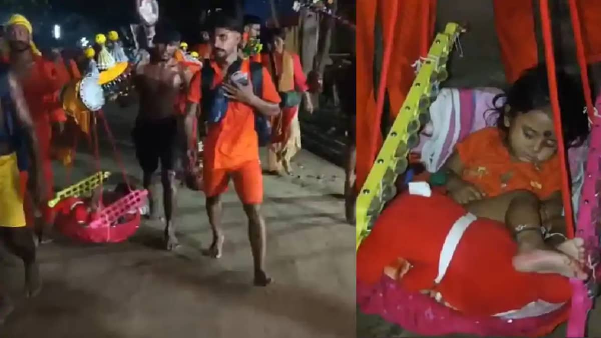 Sharvani mela 2025 – दो साल की बेटी को बहंगी में बिठा कर बाब Sharvani mela 2025 – दो साल की बेटी को बहंगी में बिठा कर बाब