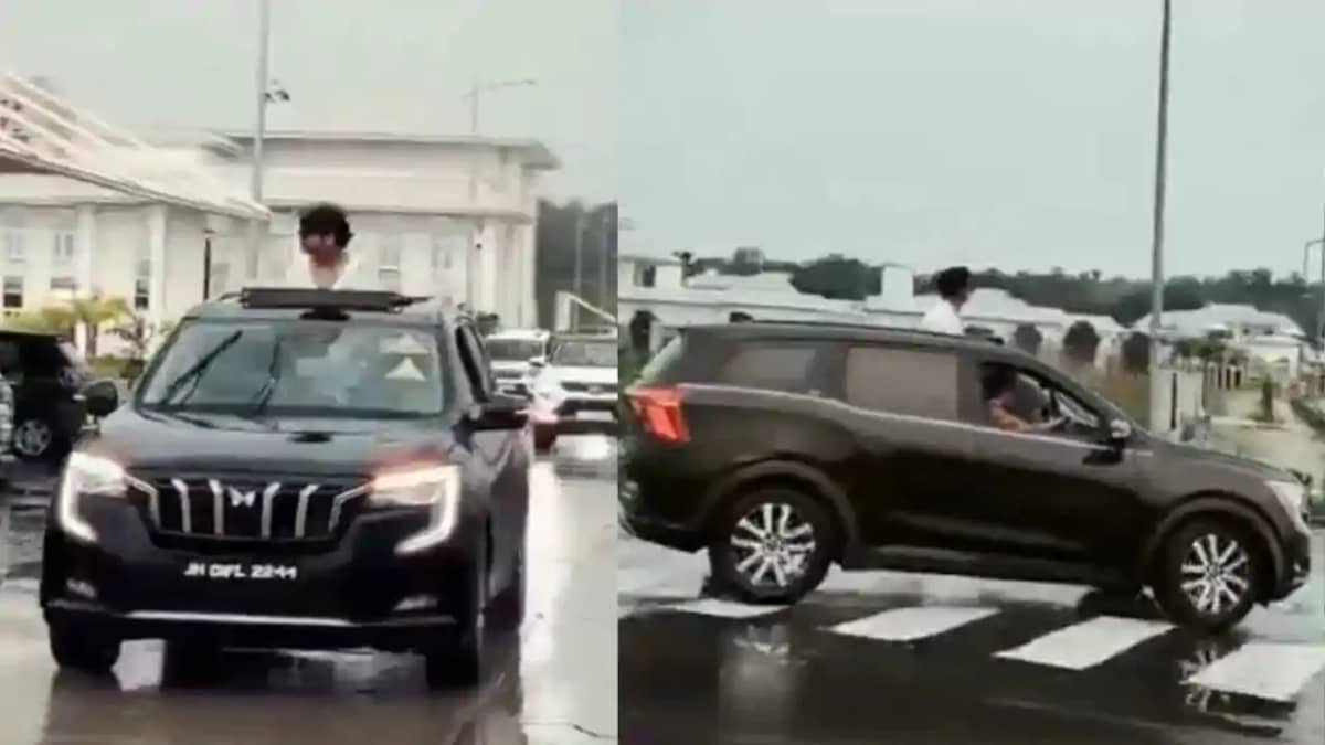 मंत्री के बेटे ने तोड़े ट्रैफिक नियम, सनरूफ से निकलकर बनाया मंत्री के बेटे ने तोड़े ट्रैफिक नियम, सनरूफ से निकलकर बनाया
