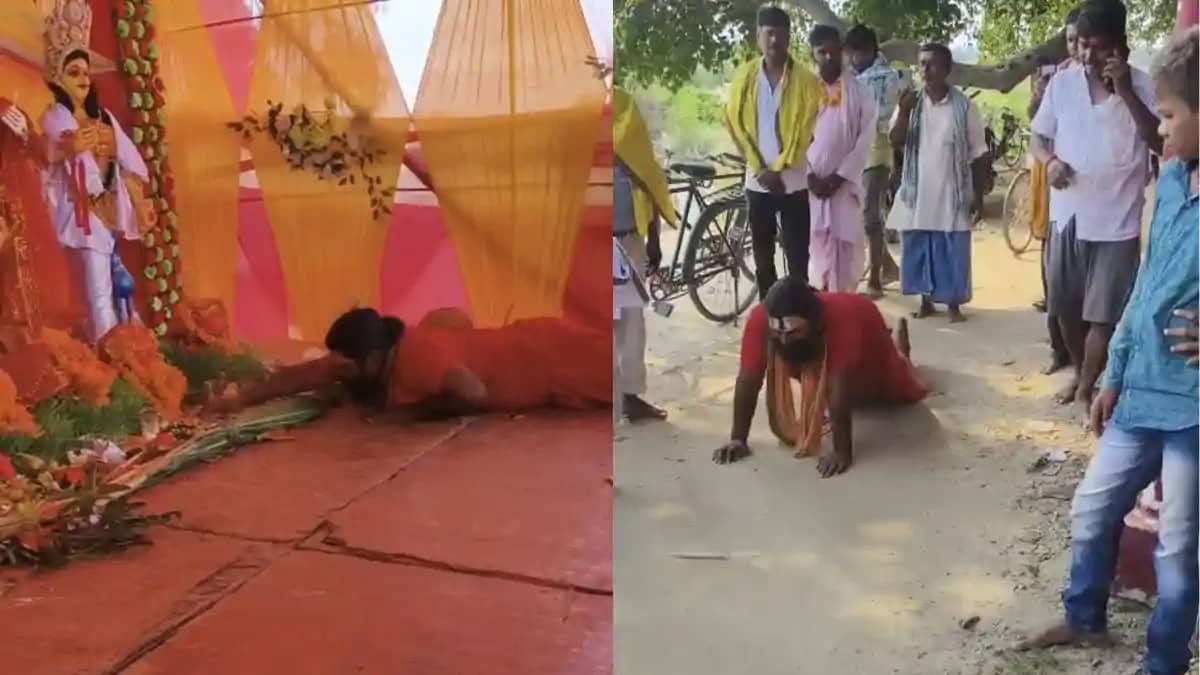 नवरात्र के मौके पर मुरारी स्वामी ने की दंडवत परिक्रमा, राधे- नवरात्र के मौके पर मुरारी स्वामी ने की दंडवत परिक्रमा, राधे-