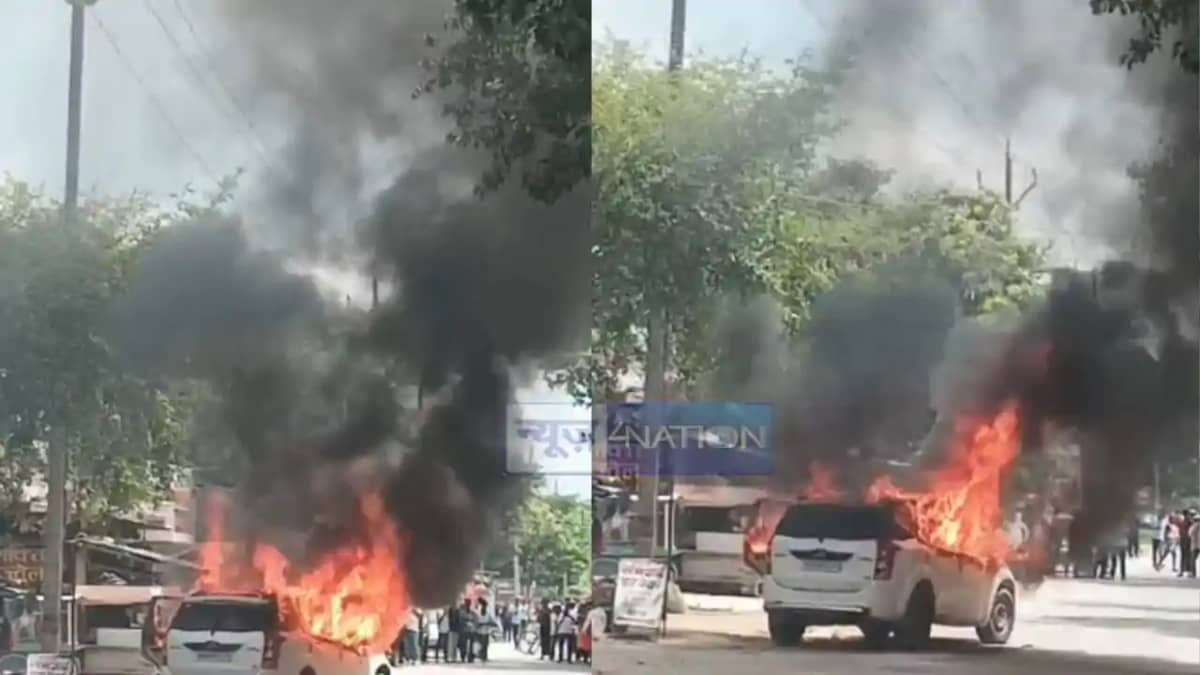 Moving Car Catches Fire in Muzaffarpur Moving Car Catches Fire in Muzaffarpur