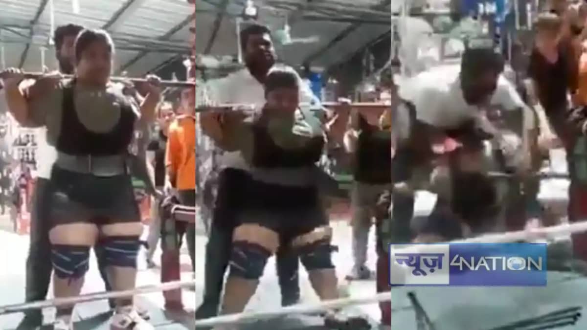 बीकानेर की महिला वेटलिफ्टर की वेटलिफ्टिंग प्रैक्टिस के दौरान बीकानेर की महिला वेटलिफ्टर की वेटलिफ्टिंग प्रैक्टिस के दौरान