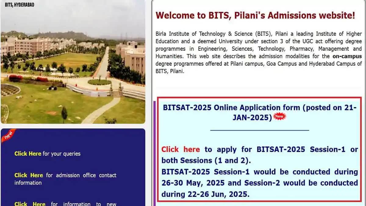 BITSAT 2025: आवेदन की प्रक्रिया शुरू, जानें पूरी जानकारी BITSAT 2025: आवेदन की प्रक्रिया शुरू, जानें पूरी जानकारी