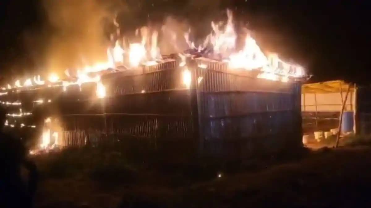 Cowshed engulfed in flames at midnight Cowshed engulfed in flames at midnight